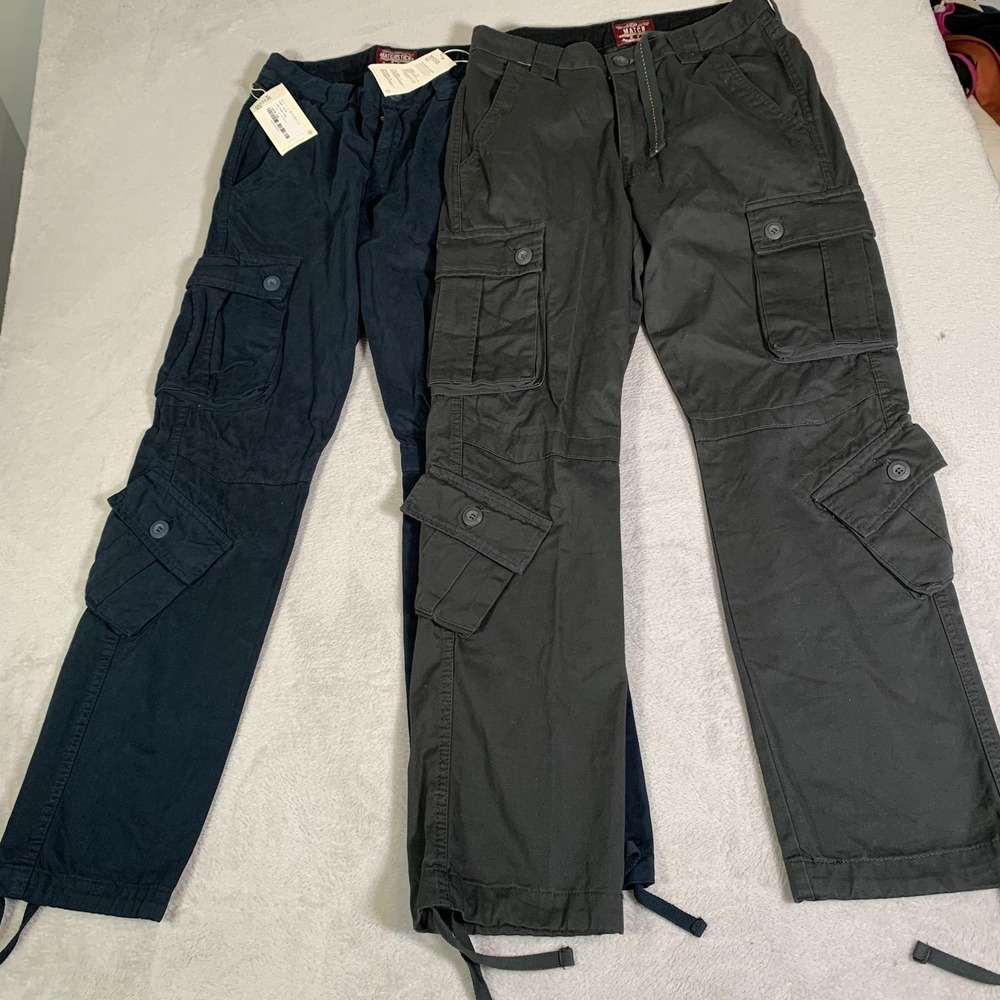Matchstick Pants Mens 30x31 Dark Gray Navy‎ Cargo Canvas Workwear Lot 2 NEW NWT
